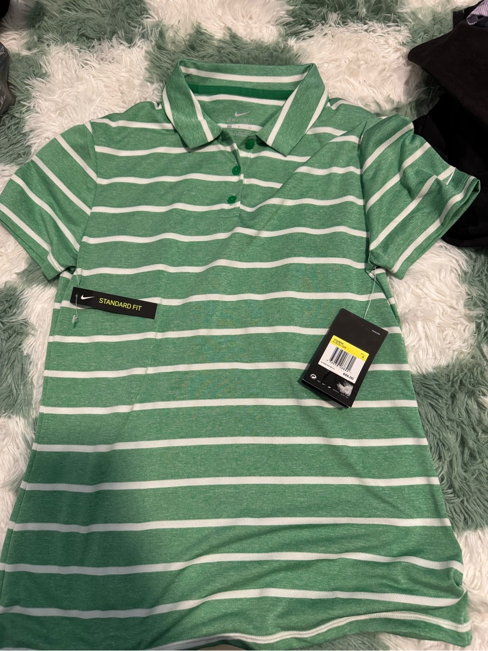 Nike Green & White Striped Polo Shirt